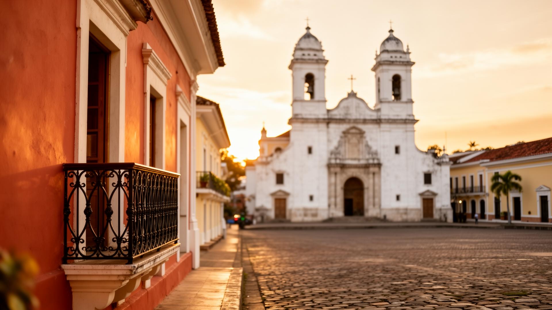 Balcony view of Plaza Catedral and the Metropolitan Cathedral, Casco Viejo Panama