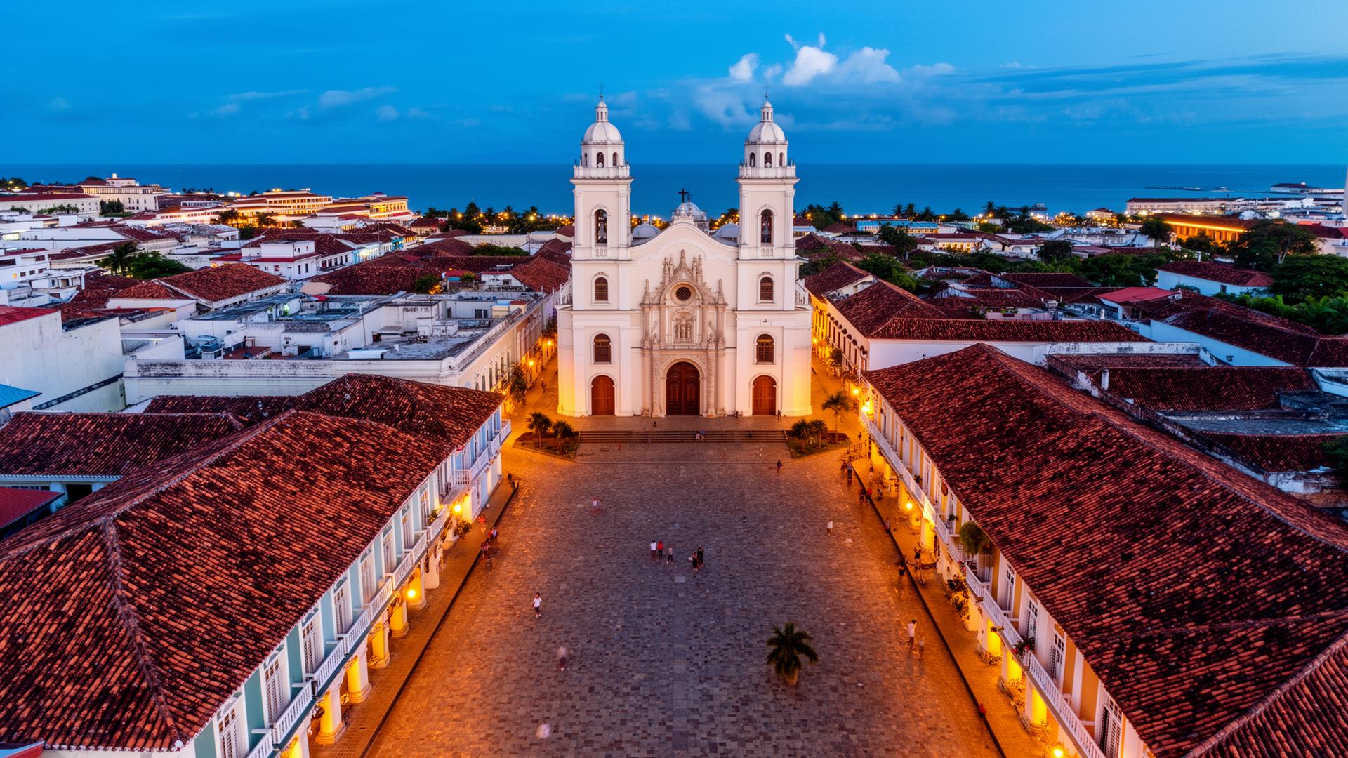 Aerial view of Plaza Catedral in Casco Antiguo